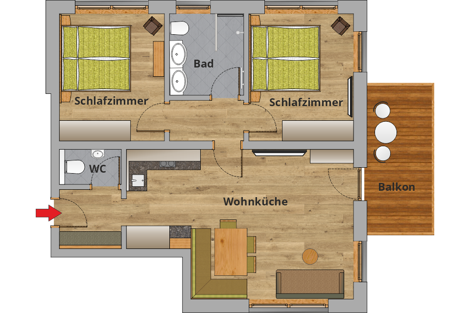 Grundriss Appartement da'Neben